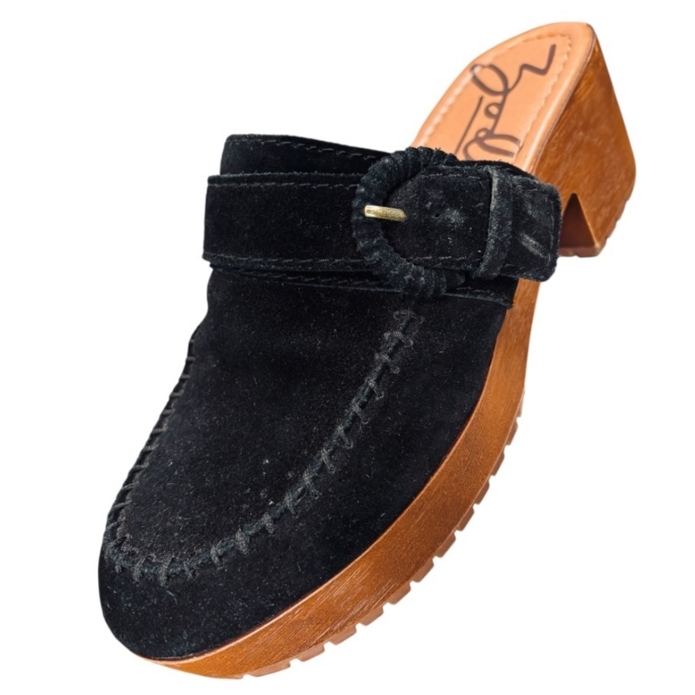 Zodiac Women’s Raine Black Suede Heeled Clogs with Buckled Strap Size 8 1/2